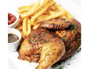Medio Pollo con Fritas Medianas de Don Tomy - Pollo a las Brasas