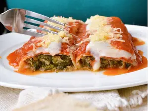 Canelones de verdura y pollo con salsa roja de Goodway