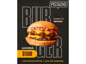 Lata de Pepsi + Burger Cheddar de Pistacho Sabores Caseros