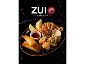 Tabla hot (2 croquetas, 2 langostinos rebozados, 2 bombas de salmón, 2 harumakis, 10 rabas y 2 latas de cervezas o una gaseosa de 2,25lts) de Zui Sushi Lanús